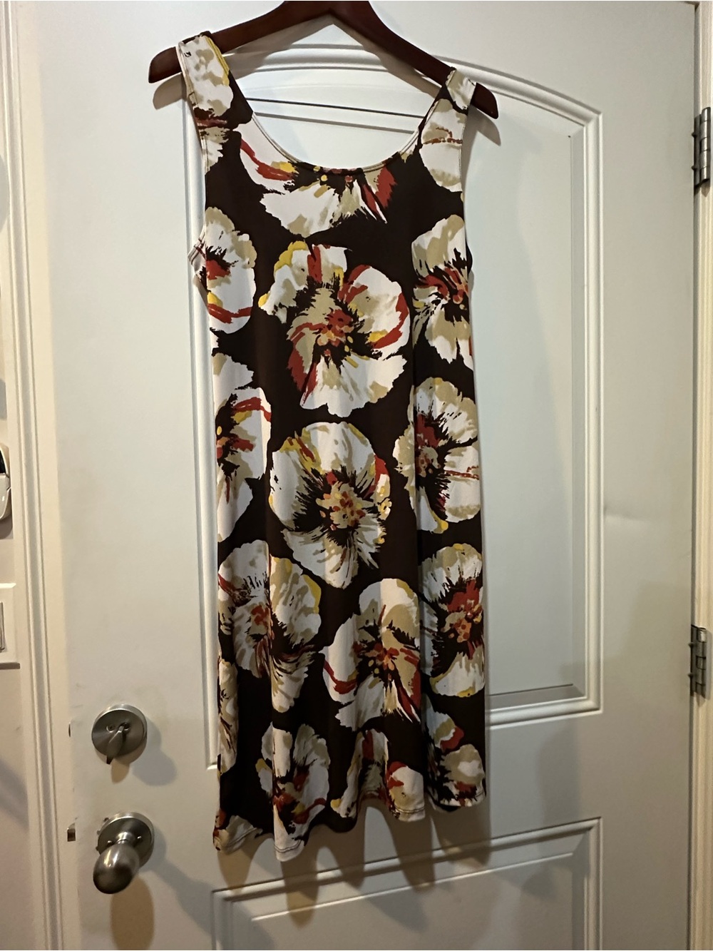 Jolie Brown Floral Maxi Dress with White and Gold Accents